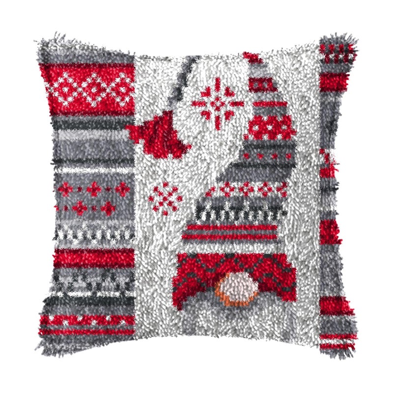 LAPATAIN Latch Hook Kits for DIY Throw Pillow Cover,Needlework Cushion Cover Hand Craft Crochet for Great Family 17X17inch Christmas Hat - Image 1